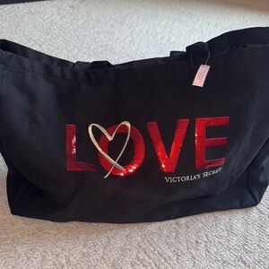 Victoria's Secret Black Tote with Red and Silver Accents